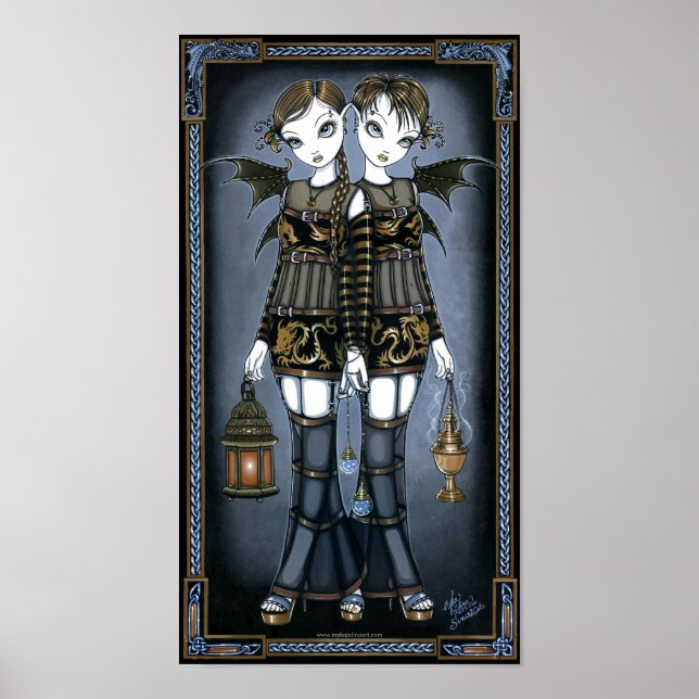 Sienna & Celeste Gothic Dragon Twins Fairy Poster (Front)