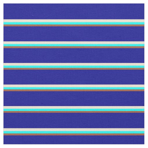 Sienna, Cyan, Beige, and Dark Blue Stripes Fabric