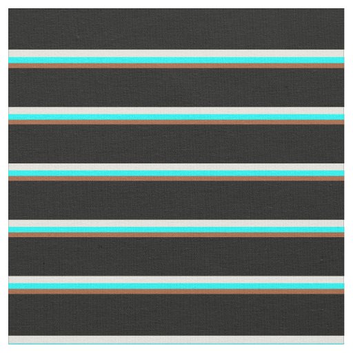 Sienna, Cyan, Beige & Black Pattern of Stripes Fabric