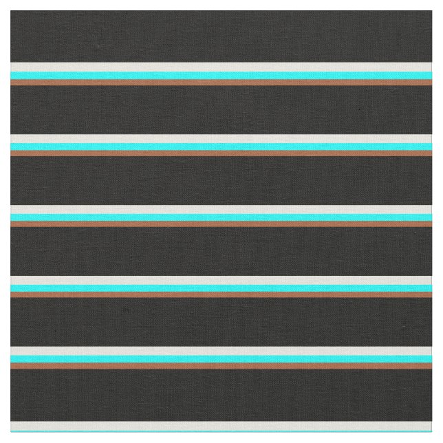 Sienna, Cyan, Beige & Black Pattern of Stripes Fabric (Close Up)