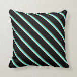 [ Thumbnail: Sienna, Cyan, Beige & Black Pattern of Stripes Throw Pillow ]