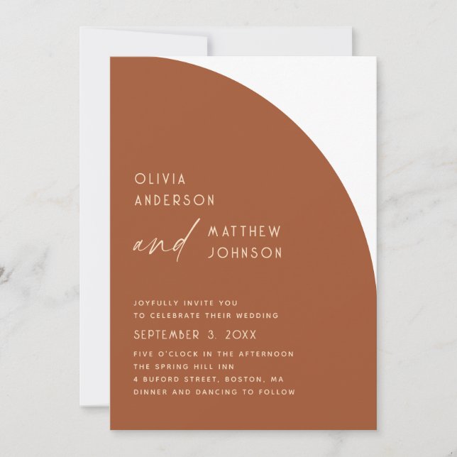 Sienna Fall Modern Wedding. Warm Terracotta Desert Invitation (Front)