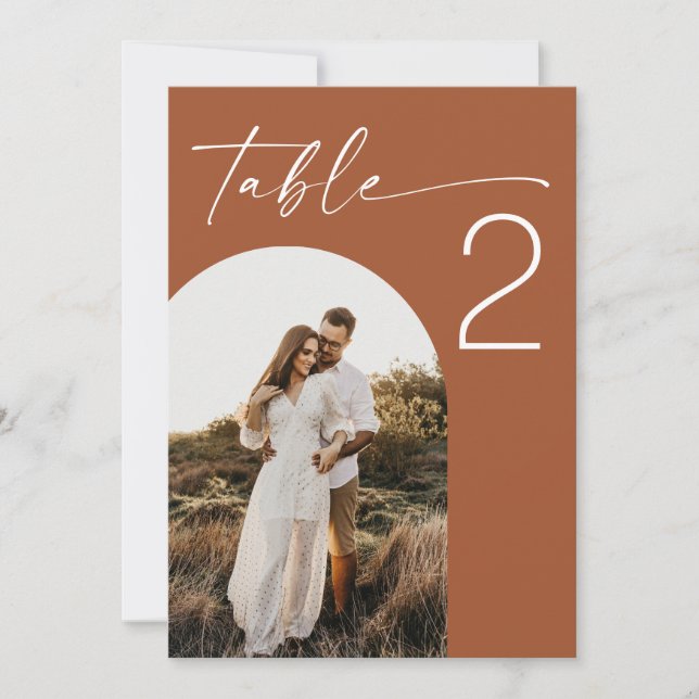 Sienna Fall Wedding. Terracotta Photo Table Number (Front)