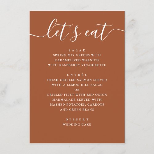Sienna Fall Wedding | Terracotta Reception Dinner Menu
