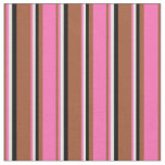 [ Thumbnail: Sienna, Hot Pink, White, and Black Stripes Fabric ]
