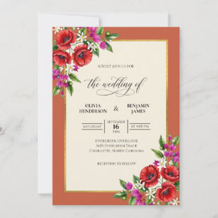 Sienna Magenta Poppy Wedding Invitation
