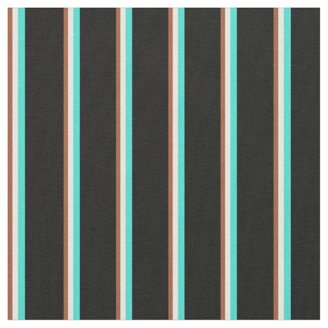 Sienna, Mint Cream, Turquoise & Black Pattern Fabric (Close Up)