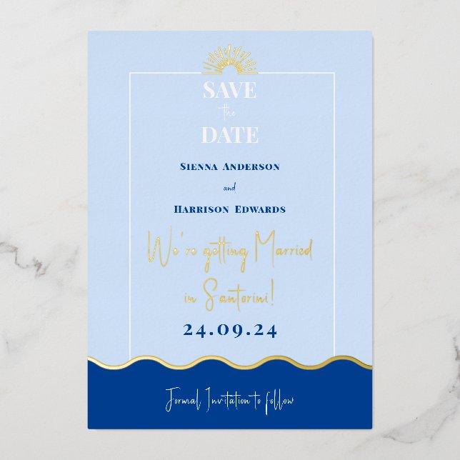SIENNA Modern Destination Gold Foil Save the Date Invitation (Front)