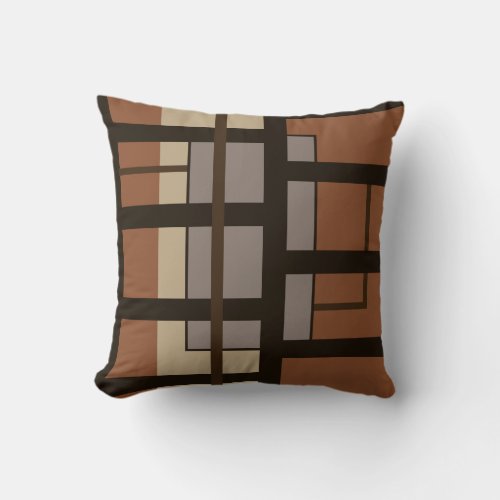 Sienna Orange  Brown Artistic Geometric Design Throw Pillow