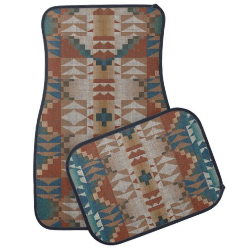 Sienna Orange Taupe Brown Teal Blue Tribal Art Car Floor Mat