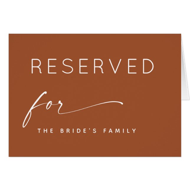 Sienna Reserved Wedding Sign. Warm Terracotta Fall (Front Horizontal)
