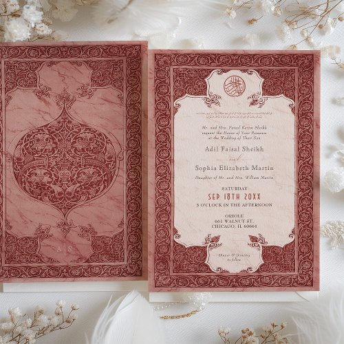 Sienna Ruby Red Lace Traditional Muslim Wedding Invitation