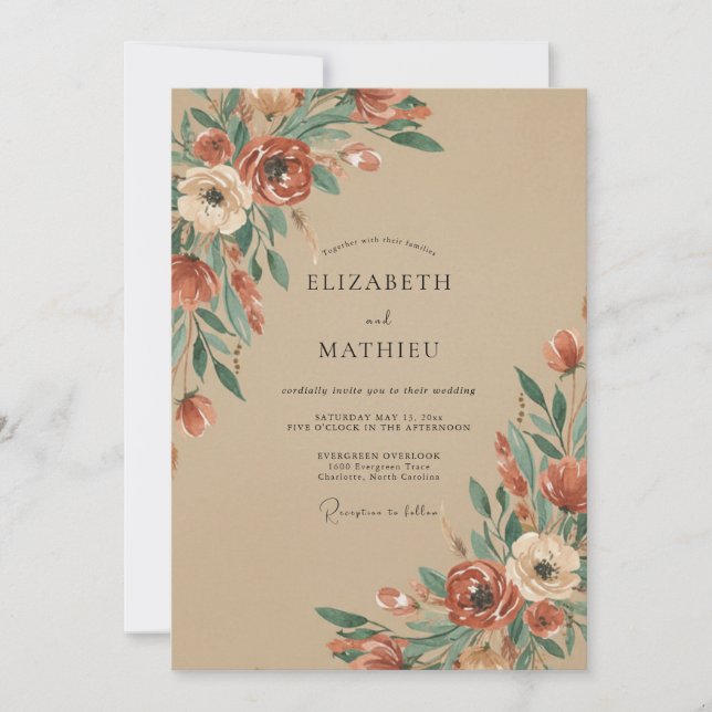 Sienna Rustic Floral Wedding Invitation (Front)