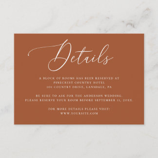 Sienna Wedding Details | Terracotta Accommodation Enclosure Card