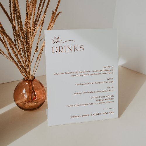 SIENNA Wedding Drink Bar Menu Pedestal Sign