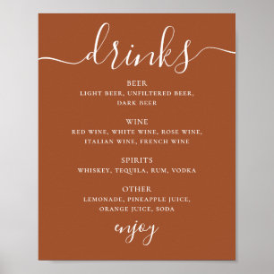 Sienna Wedding Drinks Menu Terracotta Bar Sign