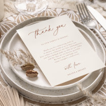 Sienna Wedding Reception Table Thank You Card