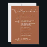 Sienna Wedding Timeline. Warm Terracotta Itinerary Invitation<br><div class="desc">A wedding timeline card designed to clearly outline your wedding weekend events in a clean, structured layout. The front features a full timeline, including rehearsal dinner, ceremony, reception, and post-wedding plans, making it easy for guests to follow the flow of the celebration. The reverse side includes a welcome message, adding...</div>
