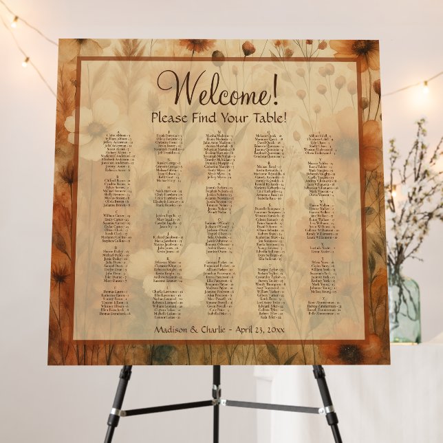 Sienna Wildflowers Alphabetical Seating Chart Foam Board (In Situ (Stand))