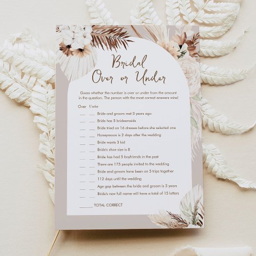 SIERRA Boho Over Or Under Bridal Shower Game Card