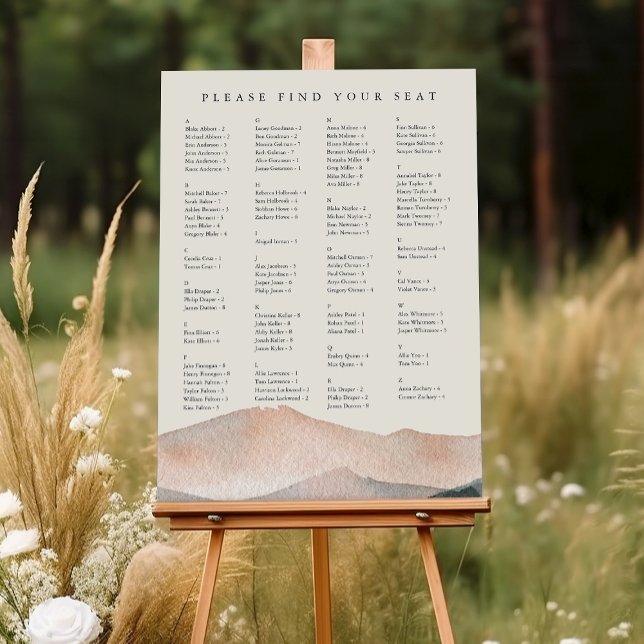 Sierra Dusk | Alphabetical Wedding Seating Chart Foam Board (Creator Uploaded)