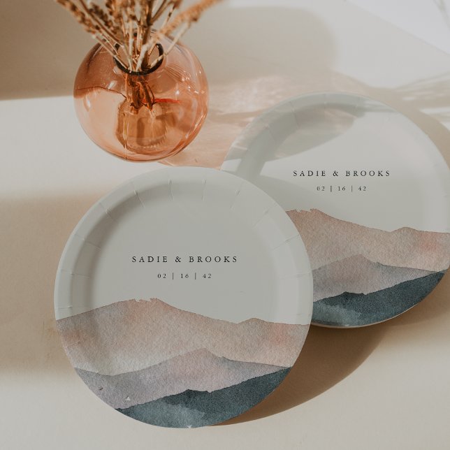 Sierra Dusk | Desert Mountain Sunset Wedding Paper Plates (Creator Uploaded)