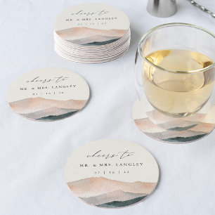 Sierra Dusk Desert Mountain Sunset Wedding Round Paper Coaster