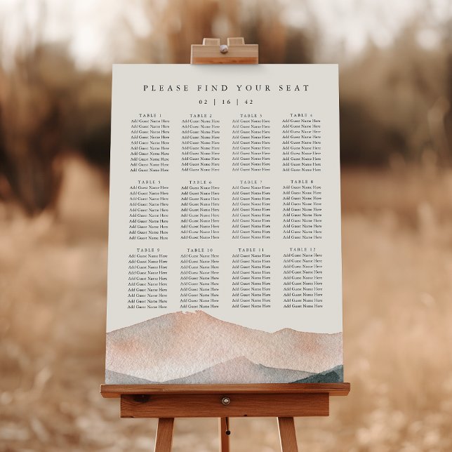 Sierra Dusk Desert Mountain Wedding Seating Chart Foam Board (Creator Uploaded)