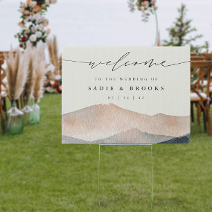 Sierra Dusk Mountain Sunset Wedding Welcome Sign