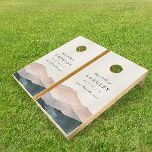 Sierra Dusk   Personalized Mountain Sunset Wedding Cornhole Set