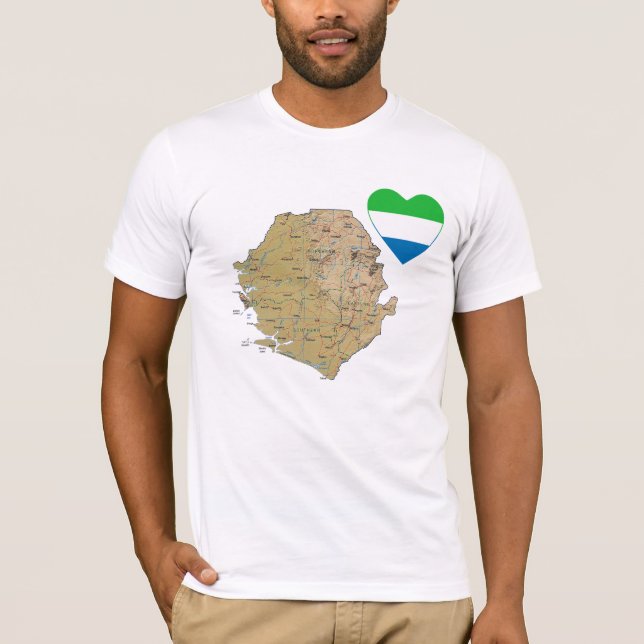 Sierra Leone Flag Heart and Map T-Shirt (Front)