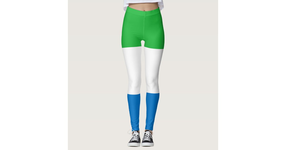 Sierra Leone National Flag Colors Diagonal Striped Leggings