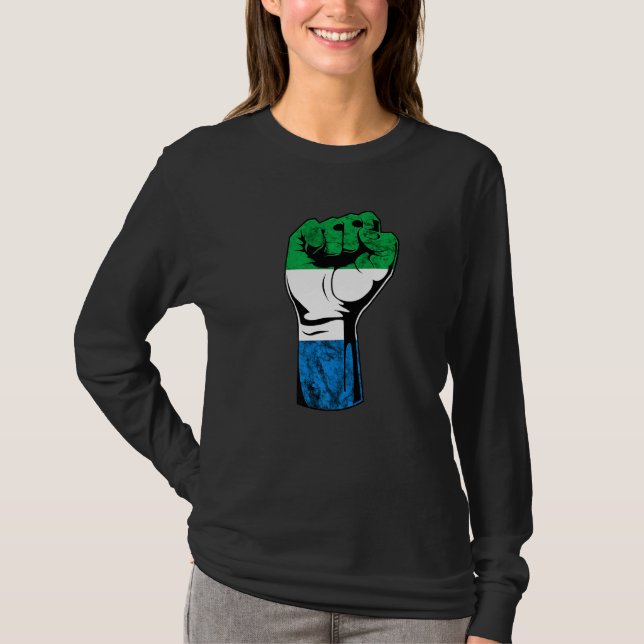 Sierra Leone Hand Fist Flag Sierra Leonean Roots P T-Shirt (Front)