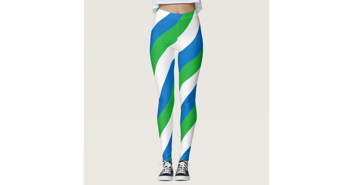 Sierra Leone National Flag Colors Diagonal Striped Leggings