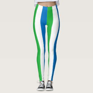 Sierra Leone National Flag Colors Vertical Striped Leggings
