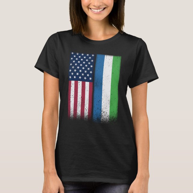 Sierra Leone Sierra Leonean American Flags Proud U T-Shirt (Front)