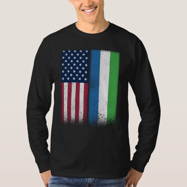 Sierra Leone Sierra Leonean American Flags Proud U T-Shirt (Front)