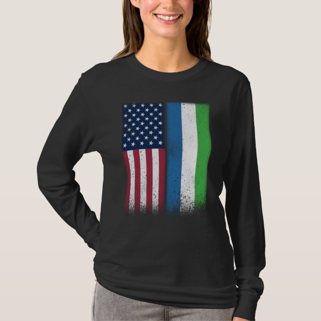 Sierra Leone Sierra Leonean American Flags Proud U T-Shirt (Front)