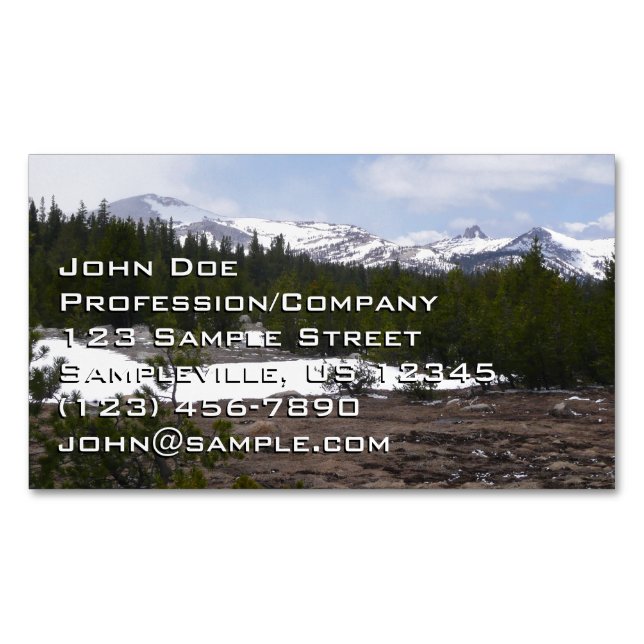 Sierra Nevada Mountains and Snow at Yosemite Business Card Magnet (Front)