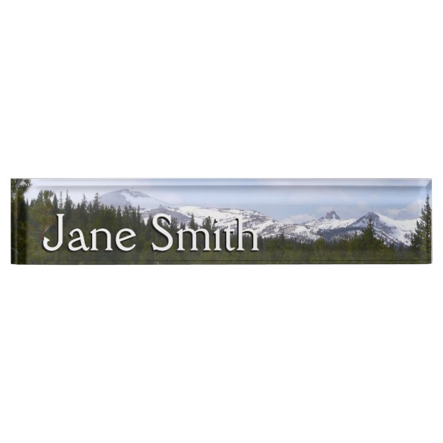 Sierra Nevada Mountains and Snow at Yosemite Desk Name Plate (Front)