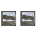 Sierra Nevada Mountains and Snow at Yosemite Gunmetal Finish Cufflinks