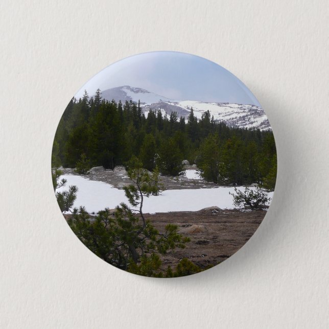 Sierra Nevada Mountains and Snow at Yosemite Pinback Button (Front)