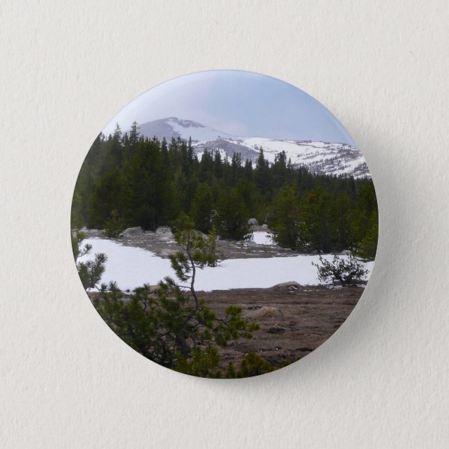Sierra Nevada Mountains and Snow at Yosemite Pinback Button (Front)