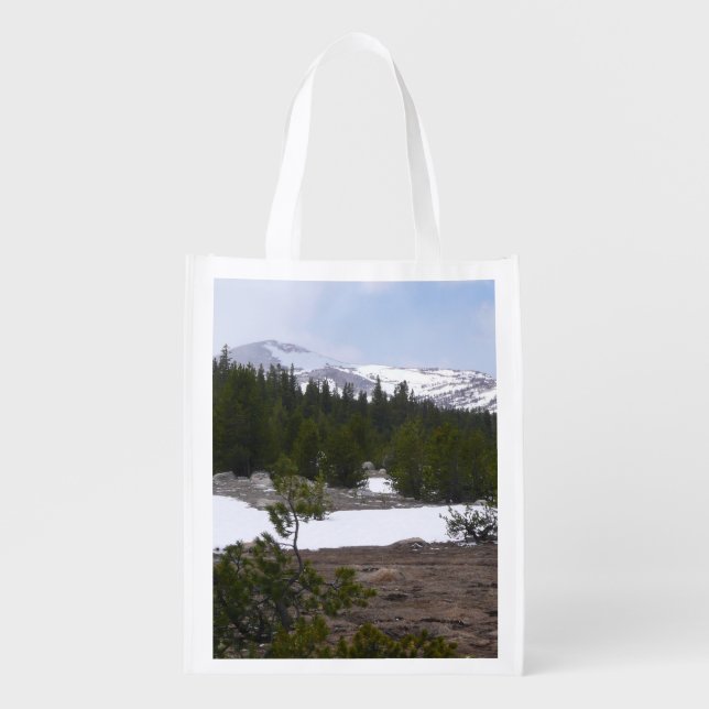 Sierra Nevada Mountains and Snow at Yosemite Reusable Grocery Bag (Front)
