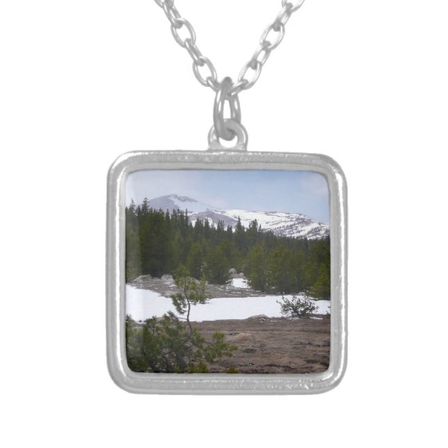 Sierra Nevada Mountains and Snow at Yosemite Silver Plated Necklace (Front)