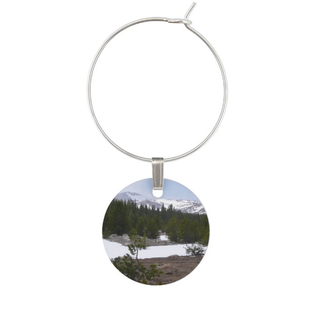 Sierra Nevada Mountains and Snow at Yosemite Wine Glass Charm (Front)