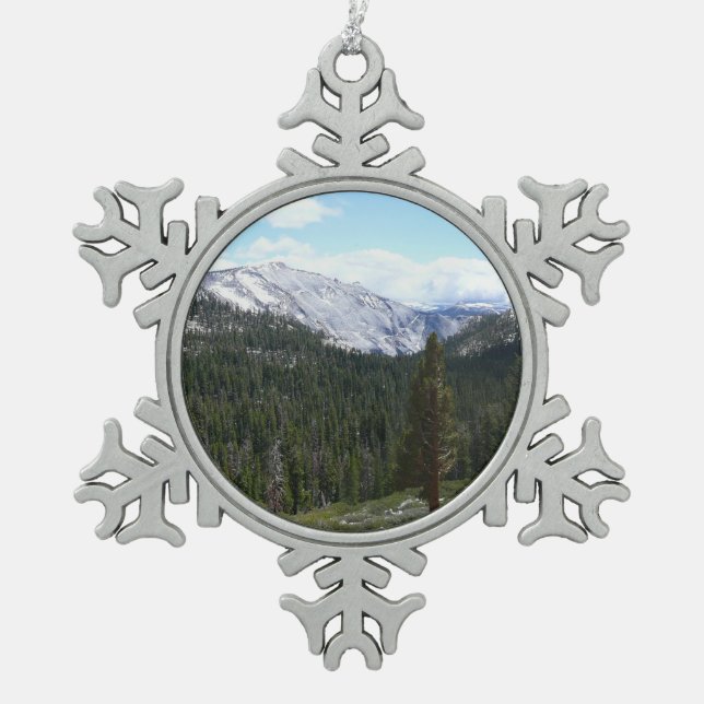 Sierra Nevada Mountains II from Yosemite Snowflake Pewter Christmas Ornament (Front)