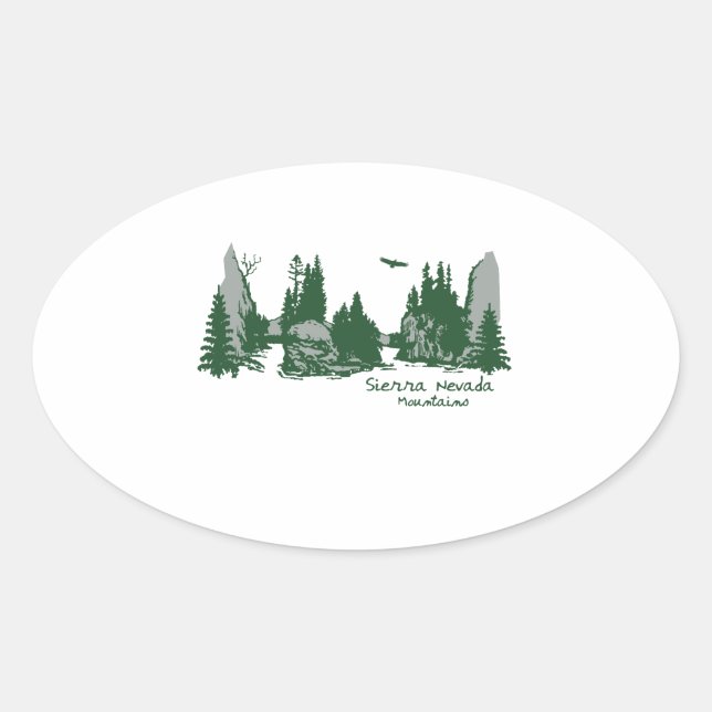 Sierra Nevada Mountains & Trees Oval Sticker (Front)