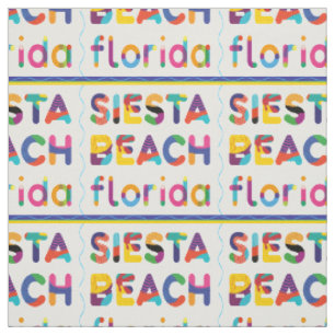 Siesta Beach, Florida. Colorful Text Pattern Fabric