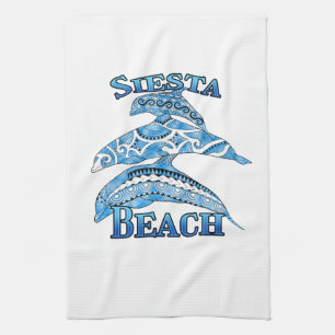 Siesta Beach Florida Vacation Tribal Dolphins Kitchen Towel